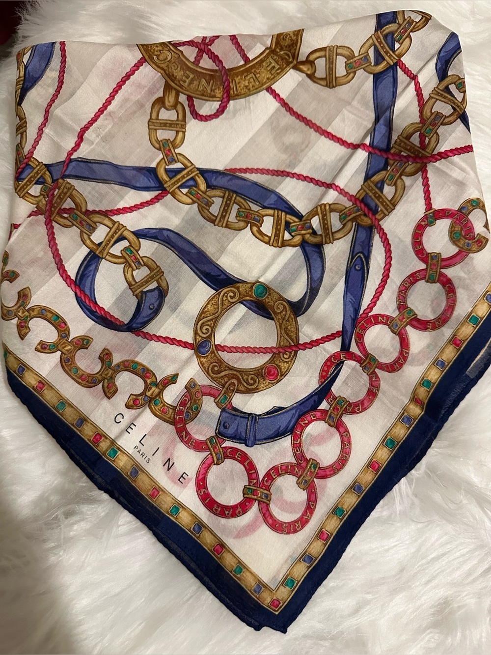 Vintage CELINE Paris Silk Equestrian Scarf 18” Square - Picture 7 of 7